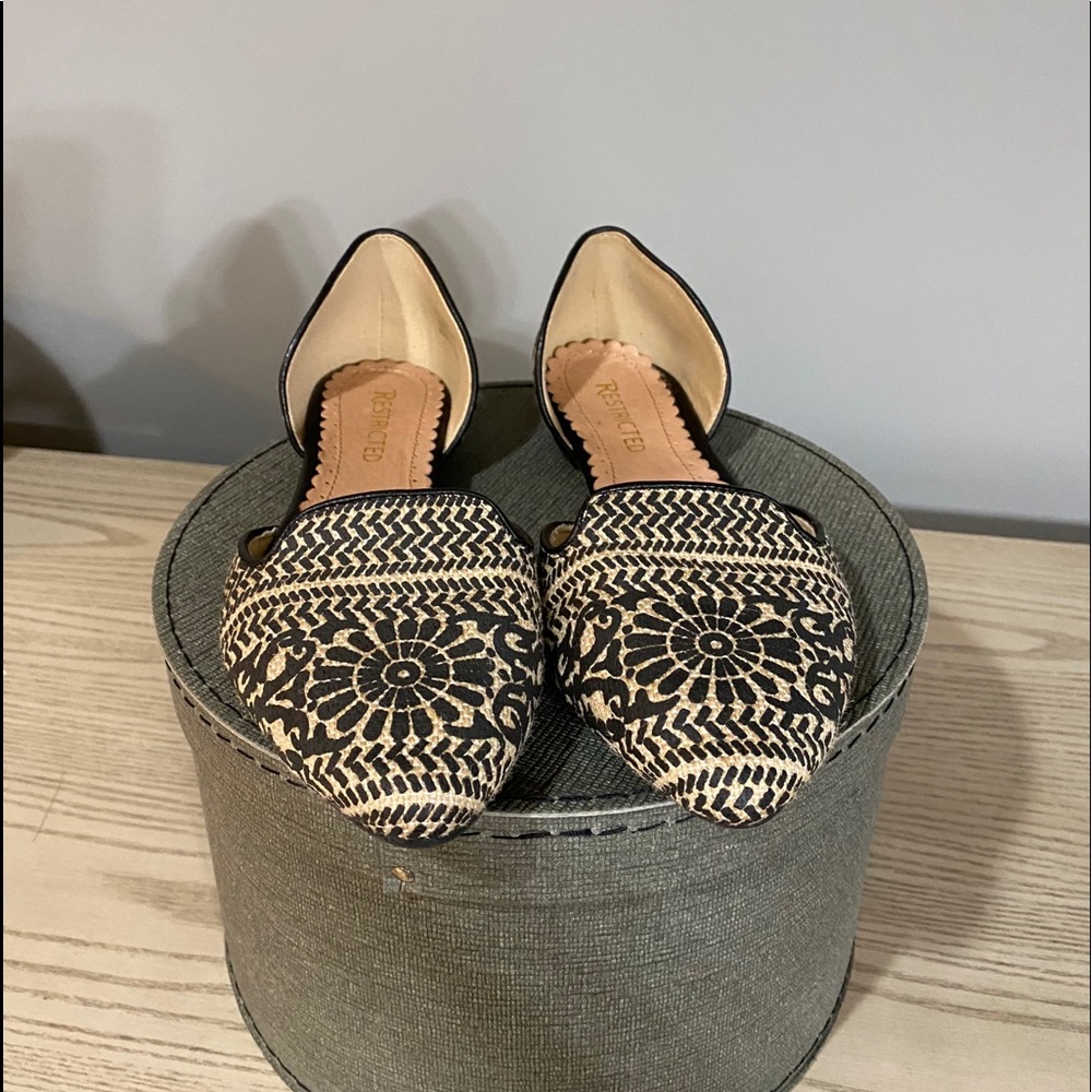 Black and cream woven print, d’orsay flats